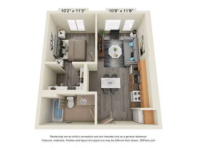 1 Bedroom 60 Percent AMI 425 floor plan